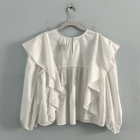 NWT Pistola Kaelynn Ruffle White Long Sleeve Cotton Blouse - Picture 6 of 9